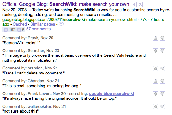 comments in google searchwiki